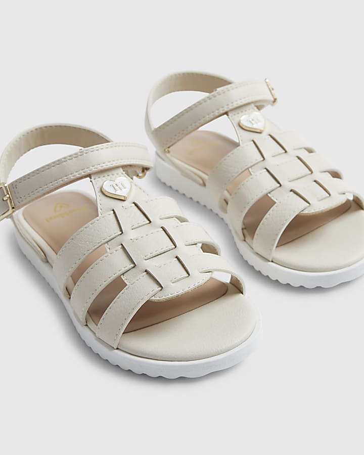 Girls White Heart Caged Sandals