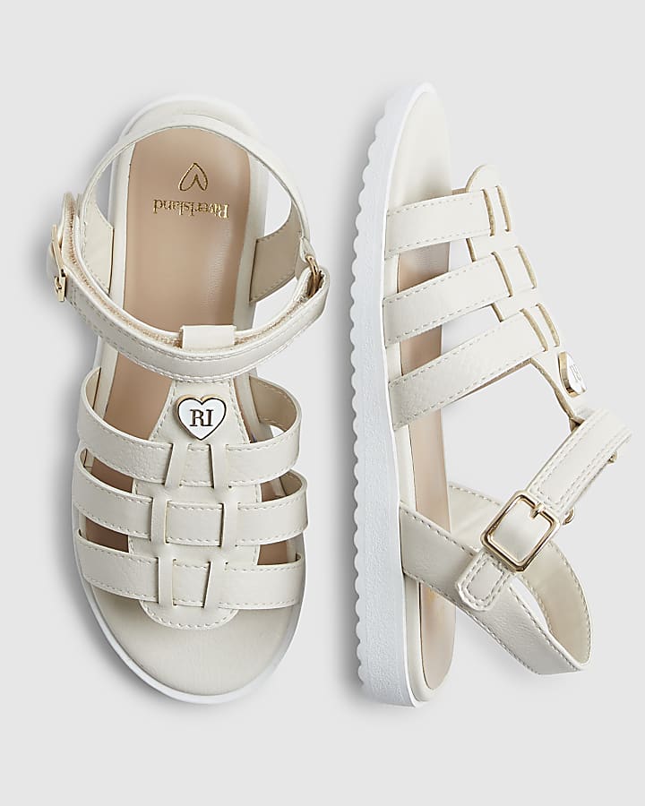 Girls White Heart Caged Sandals