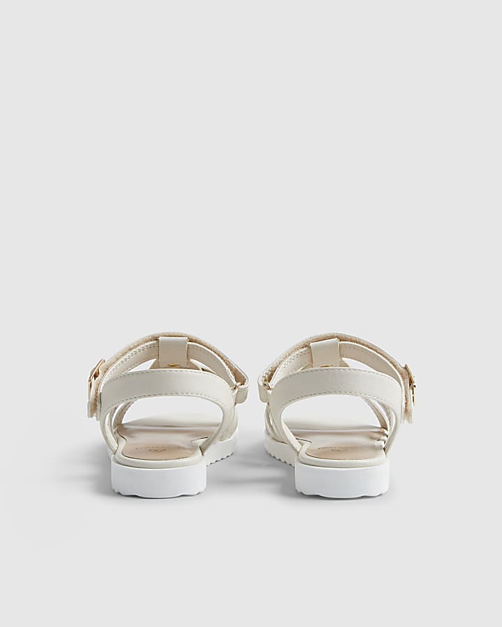 Girls White Heart Caged Sandals