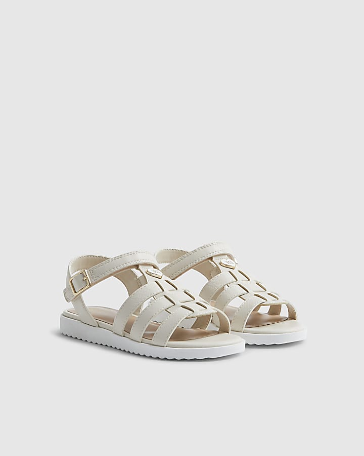 Girls White Heart Caged Sandals