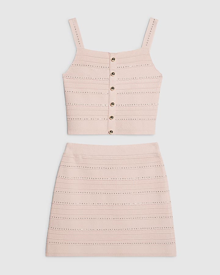 Girls Embellished Top And Skirt Set