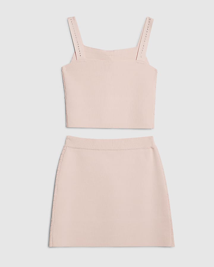 Girls Embellished Top And Skirt Set