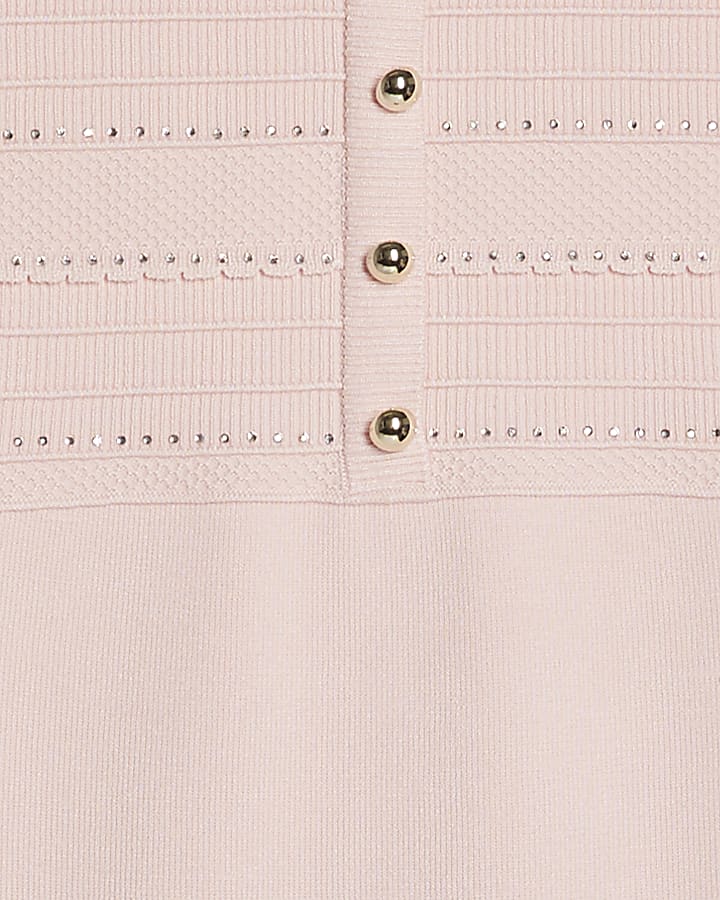 Girls Pink Hotfix Knitted Dress