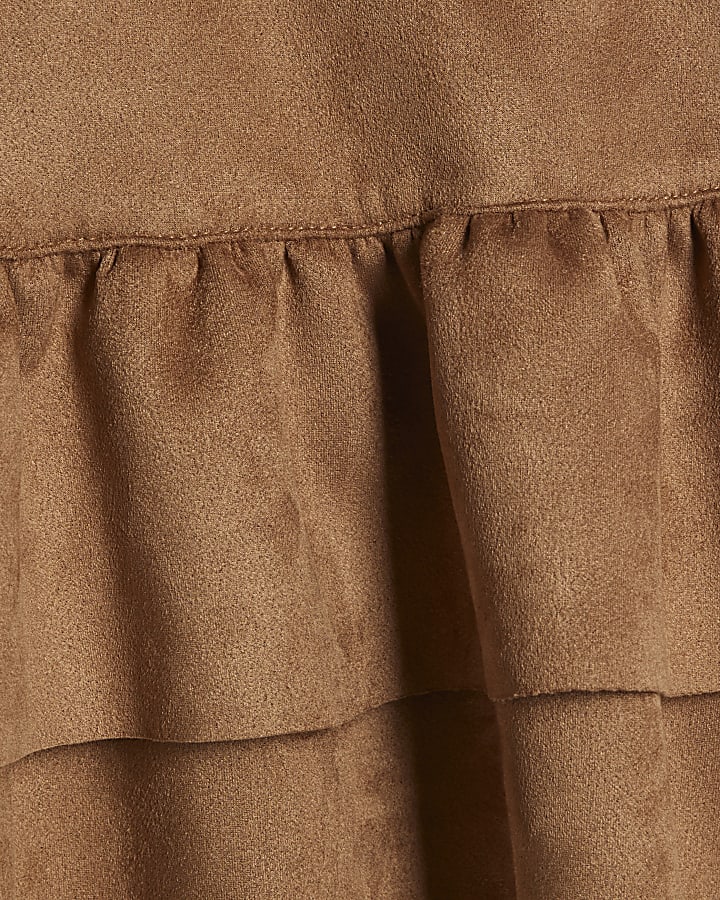 Girls Beige Faux Suede Skirt Set