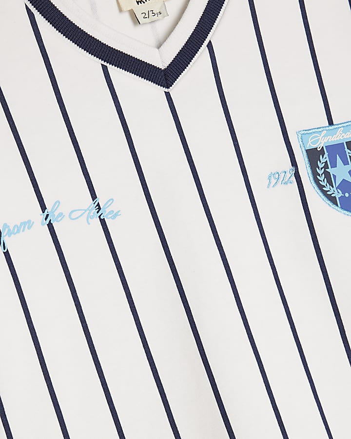 Mini Boys White Oversized Stripe T-Shirt Set