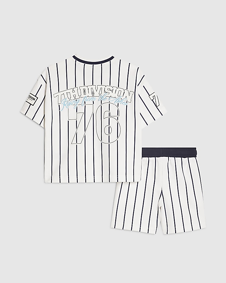 Mini Boys White Oversized Stripe T-Shirt Set