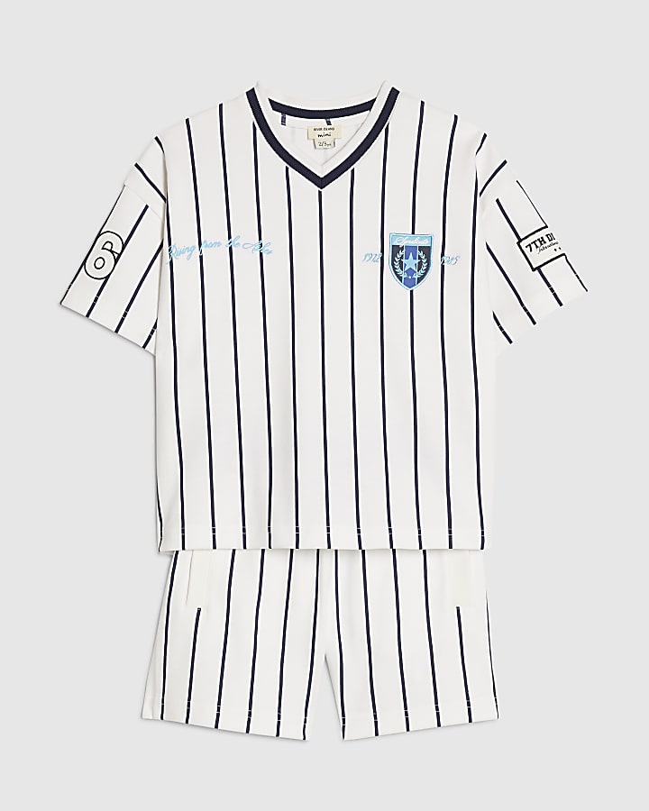 Mini Boys White Oversized Stripe T-Shirt Set