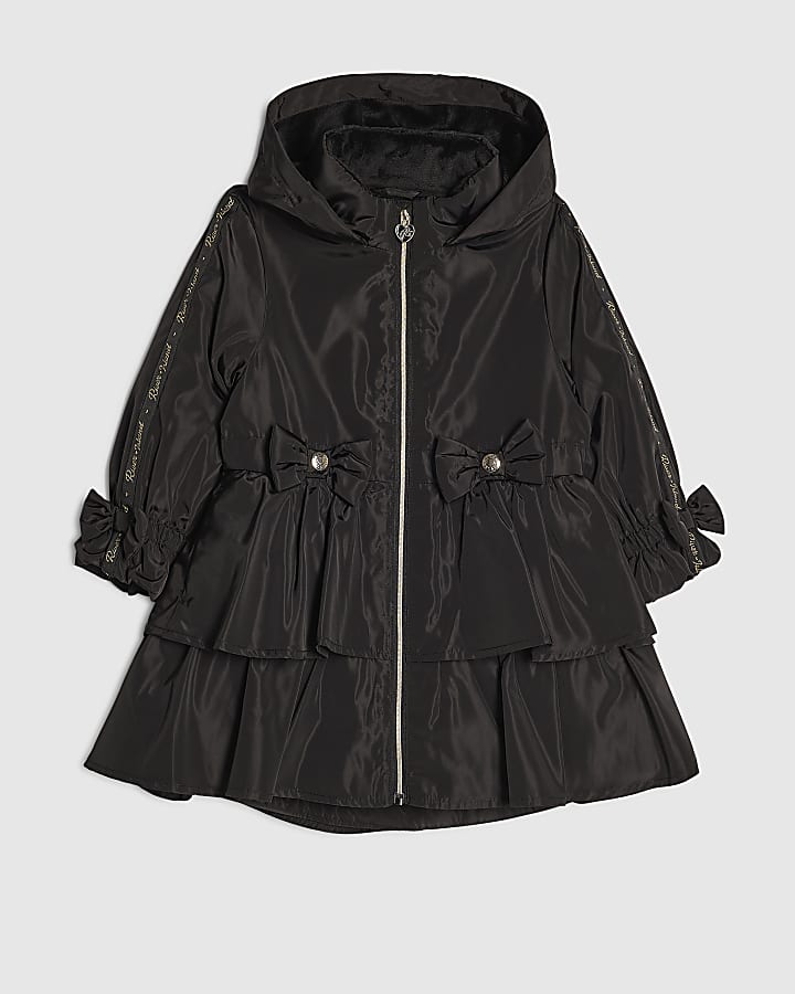 Mini Girls Black Frill Bow Rainmac