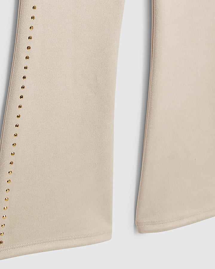 Girls White Flared Faux Suedette Trousers Set