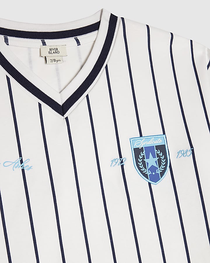 Boys White Oversized Stripe T-Shirt Set