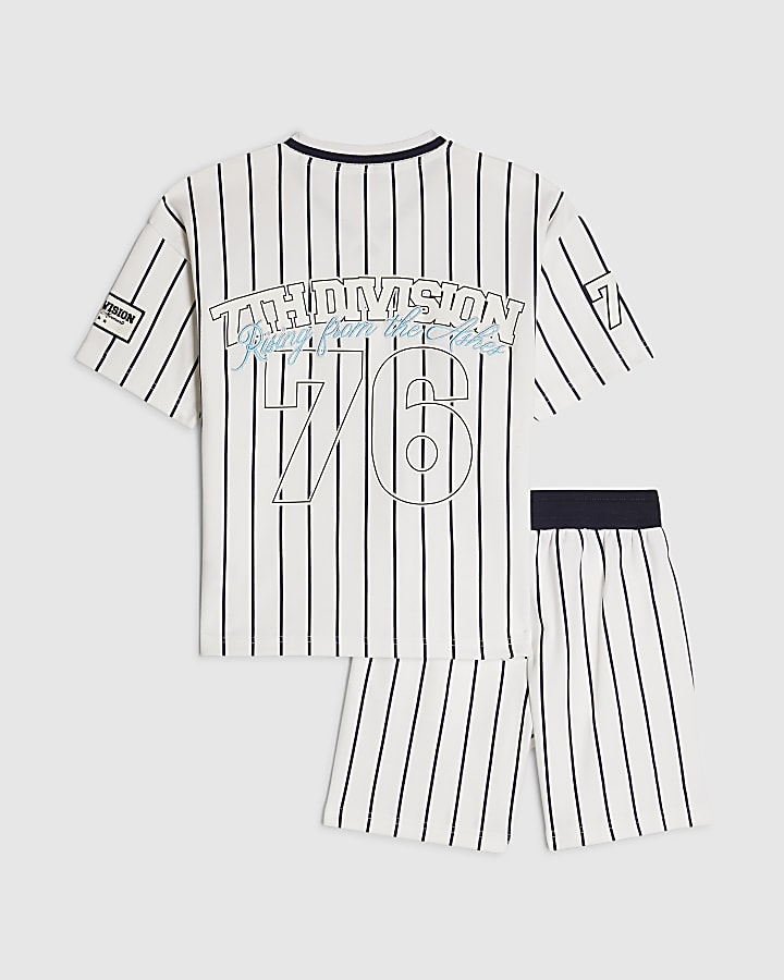 Boys White Oversized Stripe T-Shirt Set