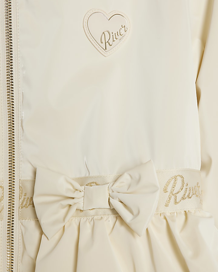 Girls Cream Frill Bow Rainmac