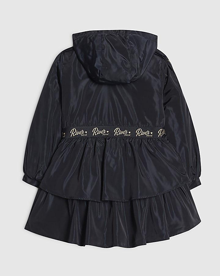 Girls Navy Frill Bow Raincoat