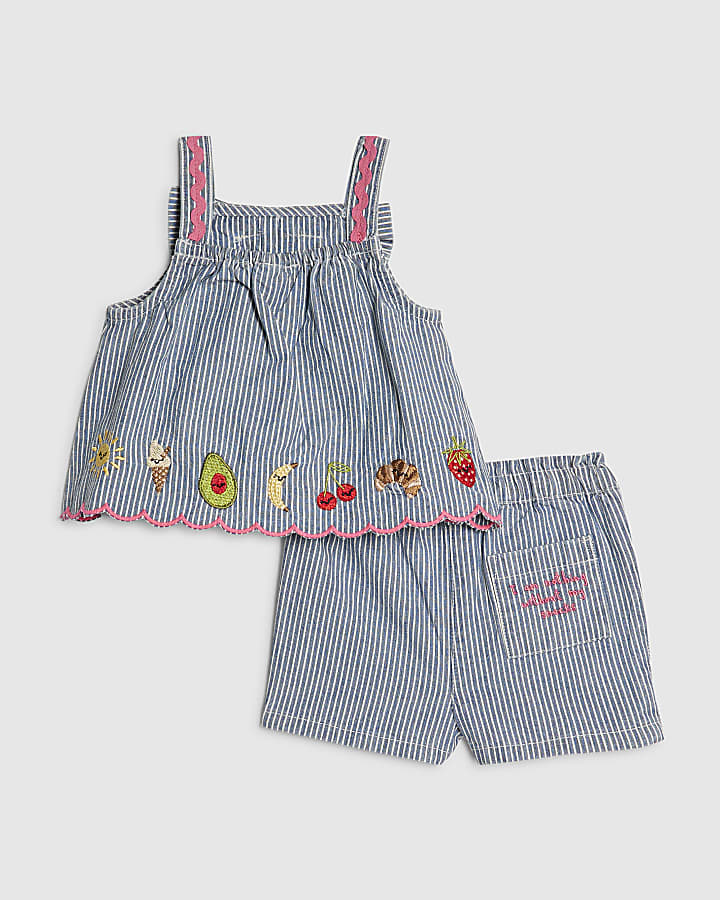 Baby Girls Blue Stripe Bow Cami set