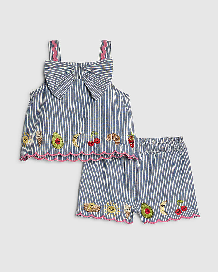 Baby Girls Blue Stripe Bow Cami set