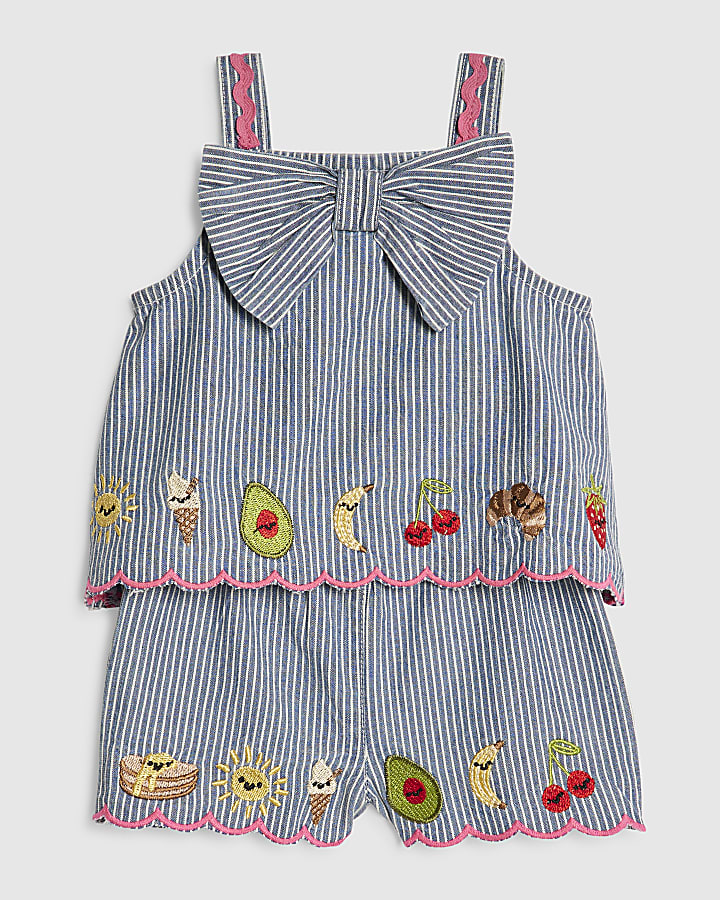 Baby Girls Blue Stripe Bow Cami set