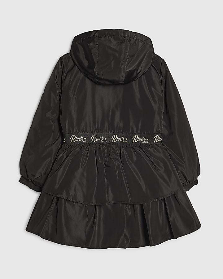 Girls Black Frill Bow Raincoat