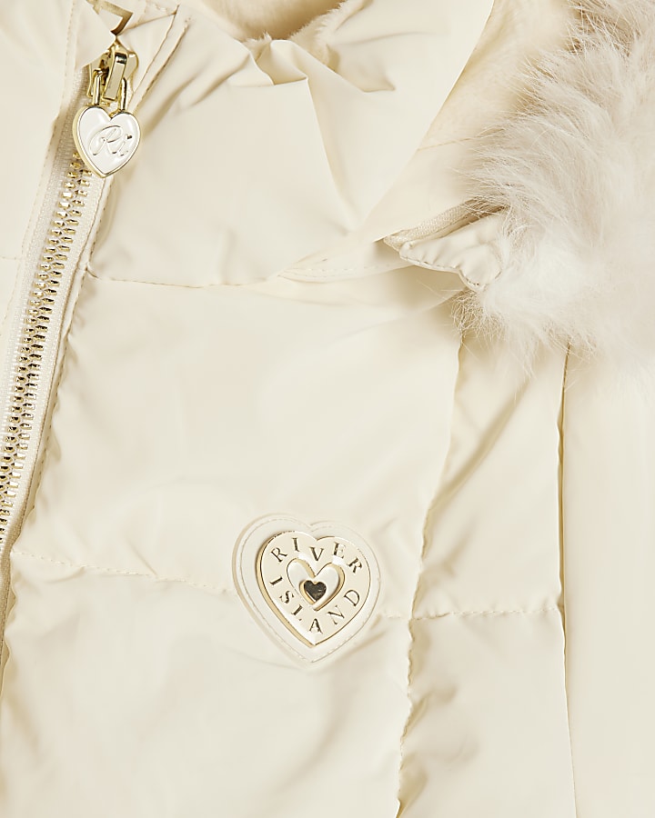 Girls Cream Hooded Padded Coat