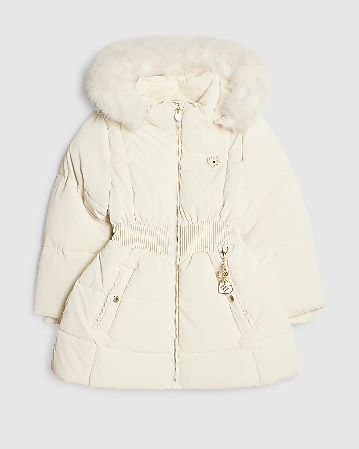 Girls Cream Hooded Padded Coat