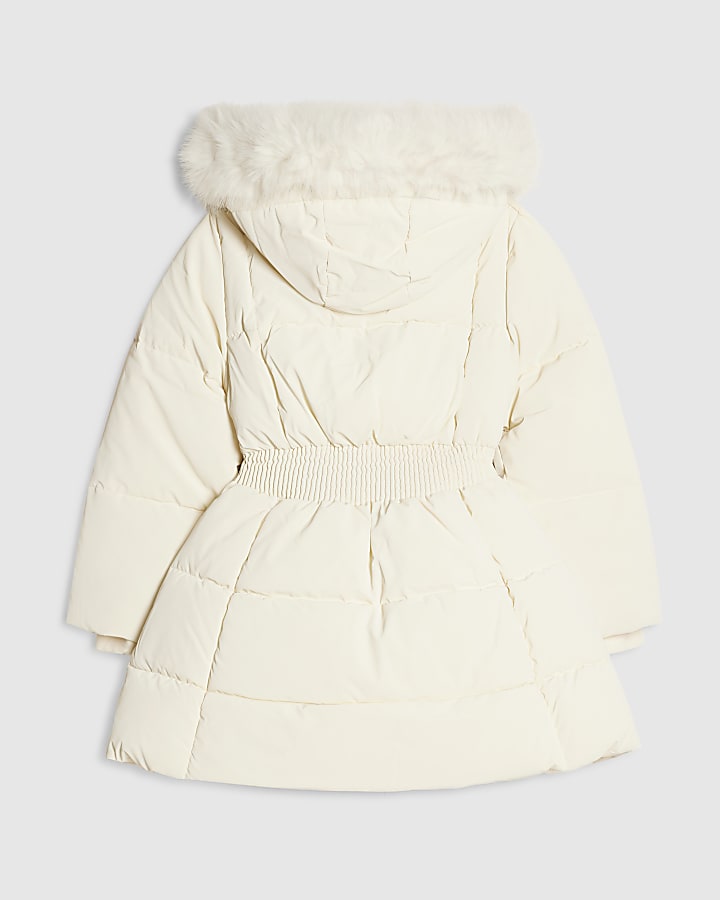 Girls Cream Hooded Padded Coat