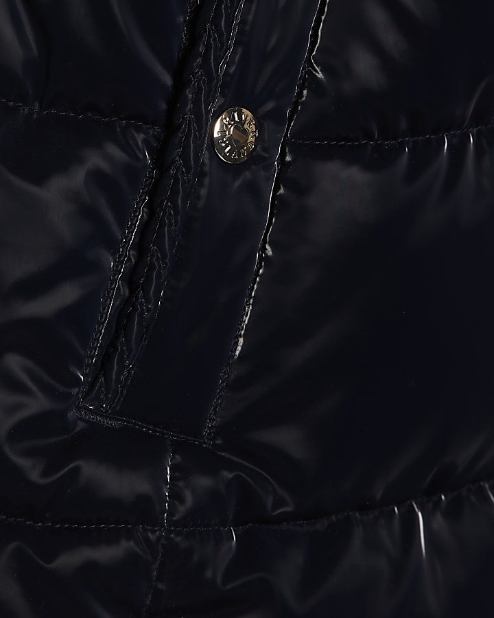 Girls Navy Shine Padded Coat