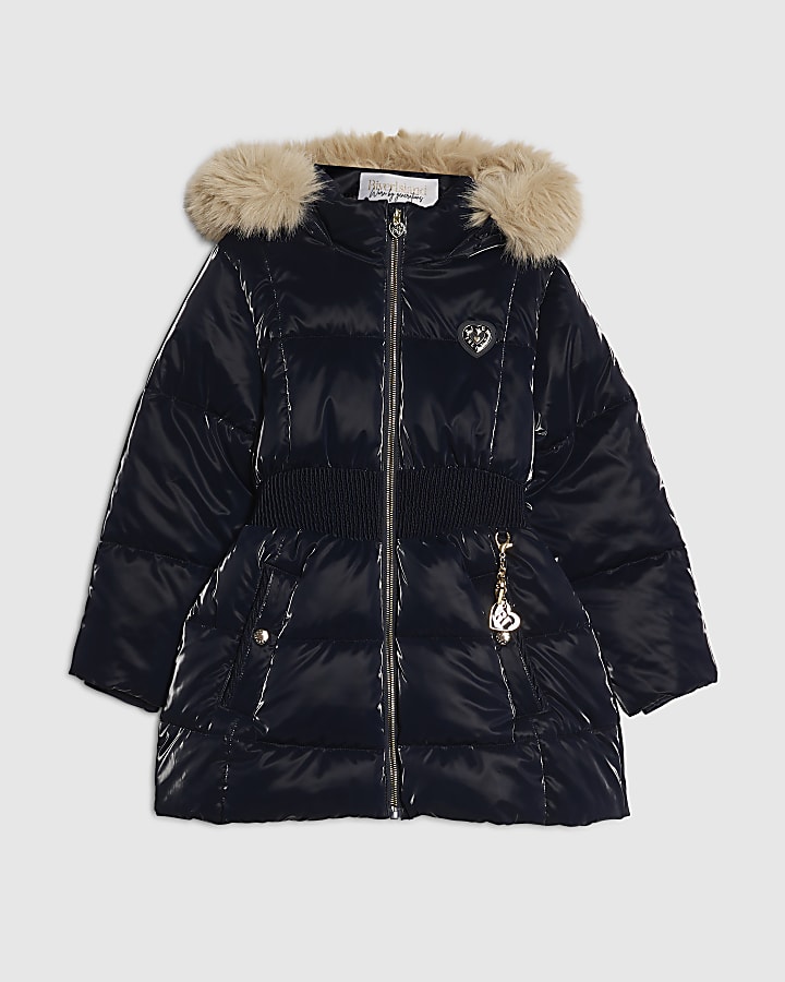 Girls Navy Shine Padded Coat