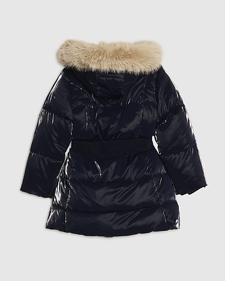 Girls Navy Shine Padded Coat
