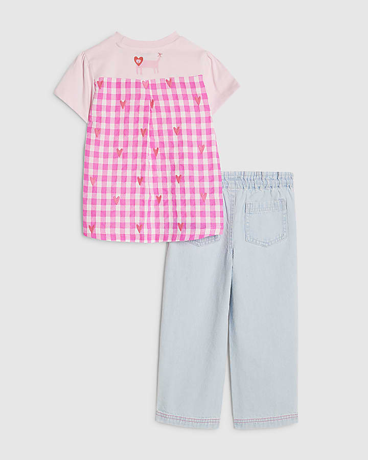 Mini Girl Pink Cat T-Shirt And Jean Set