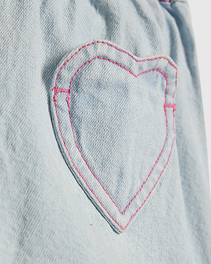 Mini Girls White Collar T-Shirt Denim Set