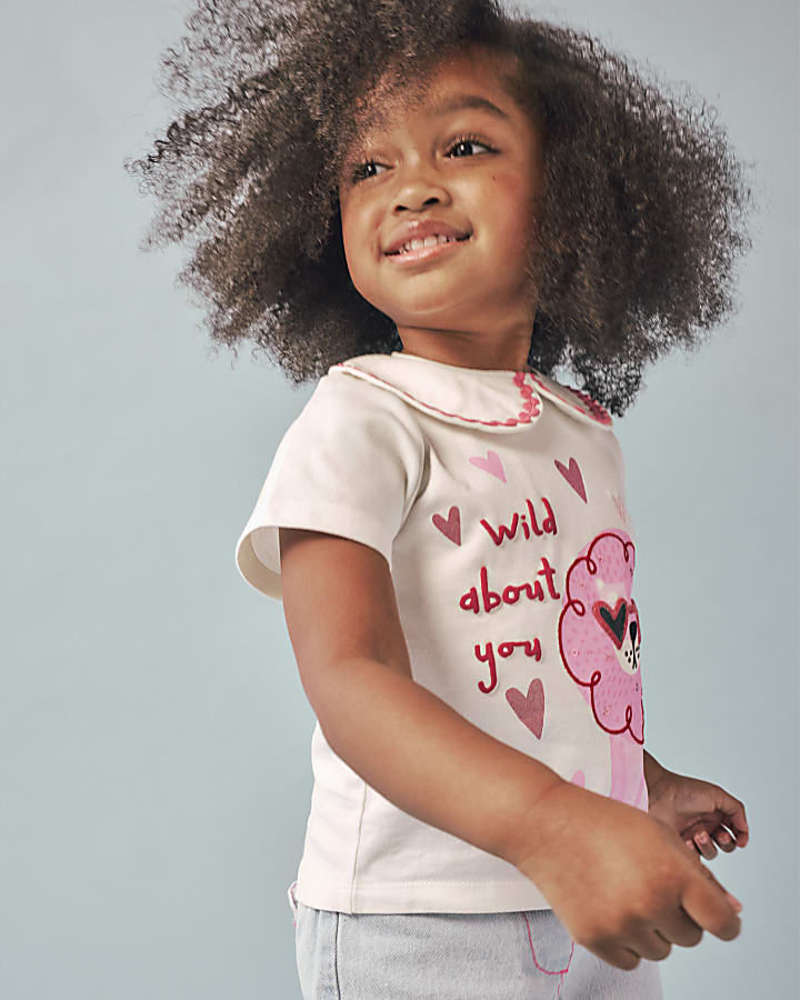 Mini Girls White Collar T-Shirt Denim Set