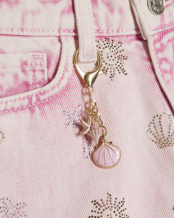 Girls Pink Palm Tree Embellished Shorts