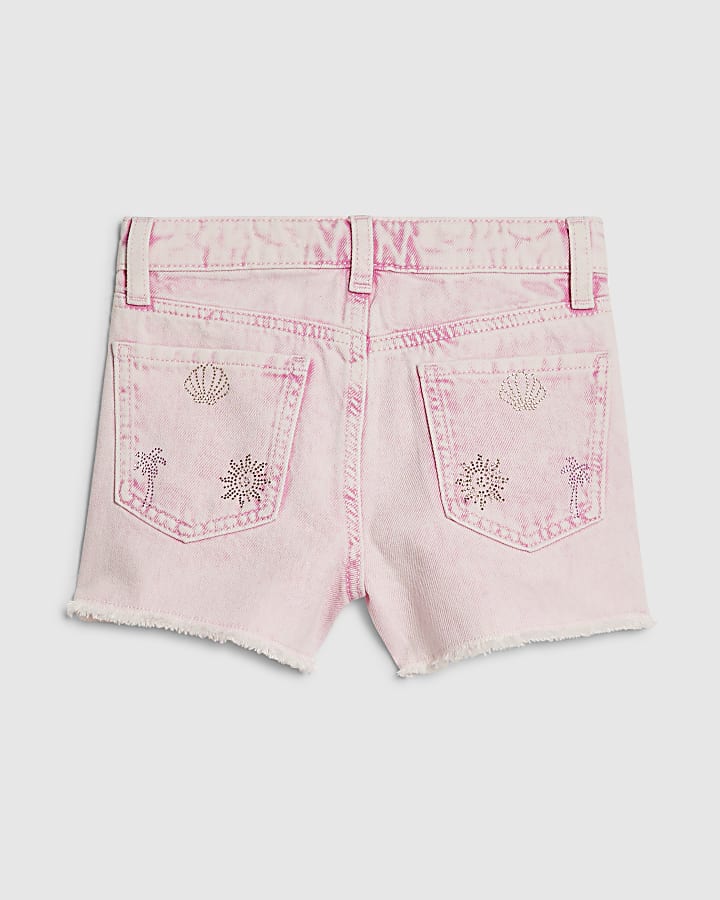 Girls Pink Palm Tree Embellished Shorts
