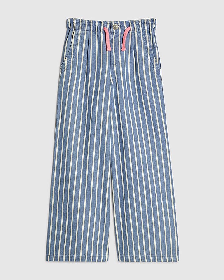 Girls Stripe Wide Leg Jeans