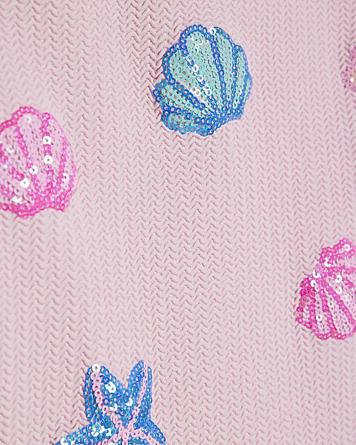 Girls Pink Sequin Shell Swimsuit