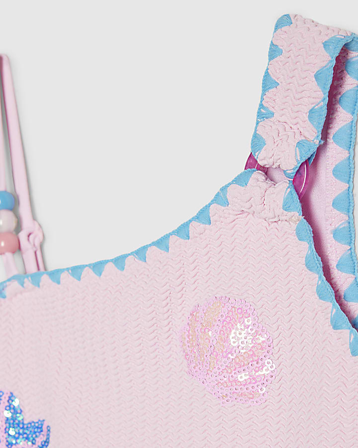 Girls Pink Sequin Shell Swimsuit