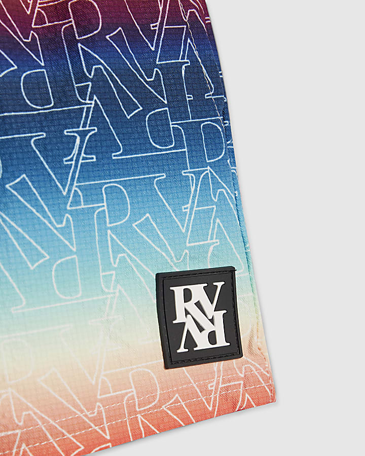 Mini Boys Blue Ombre Monogram Swim Shorts