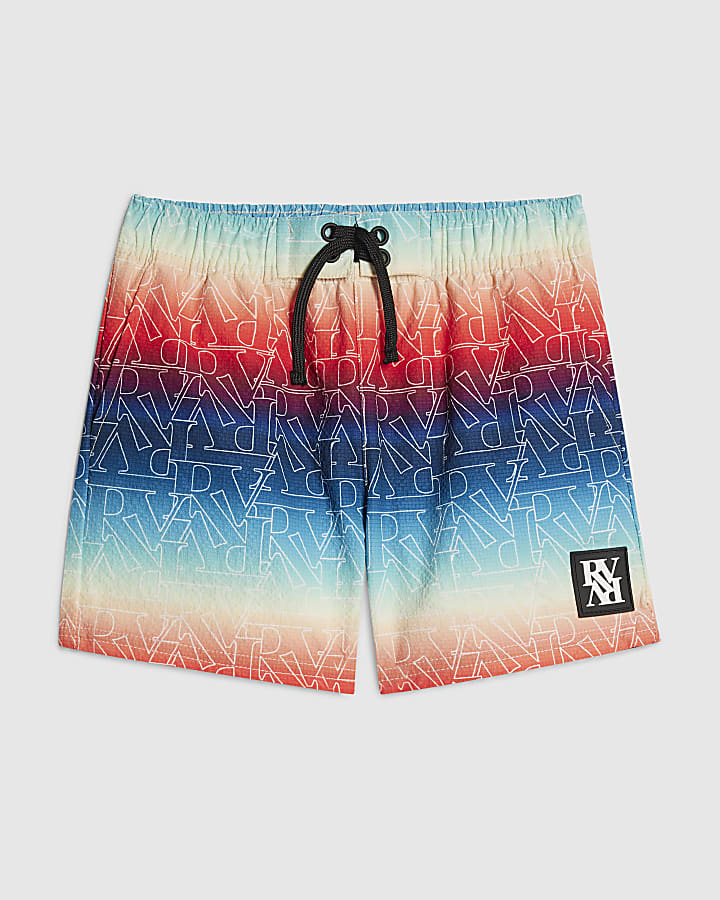 Mini Boys Blue Ombre Monogram Swim Shorts