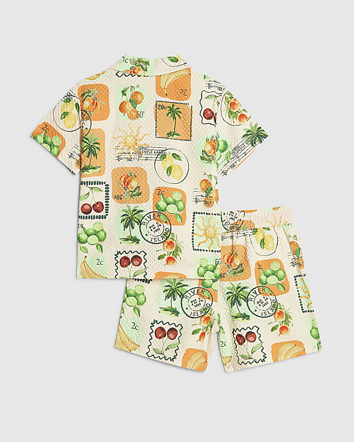 Mini Boys Cream Postcard Print Swim Set