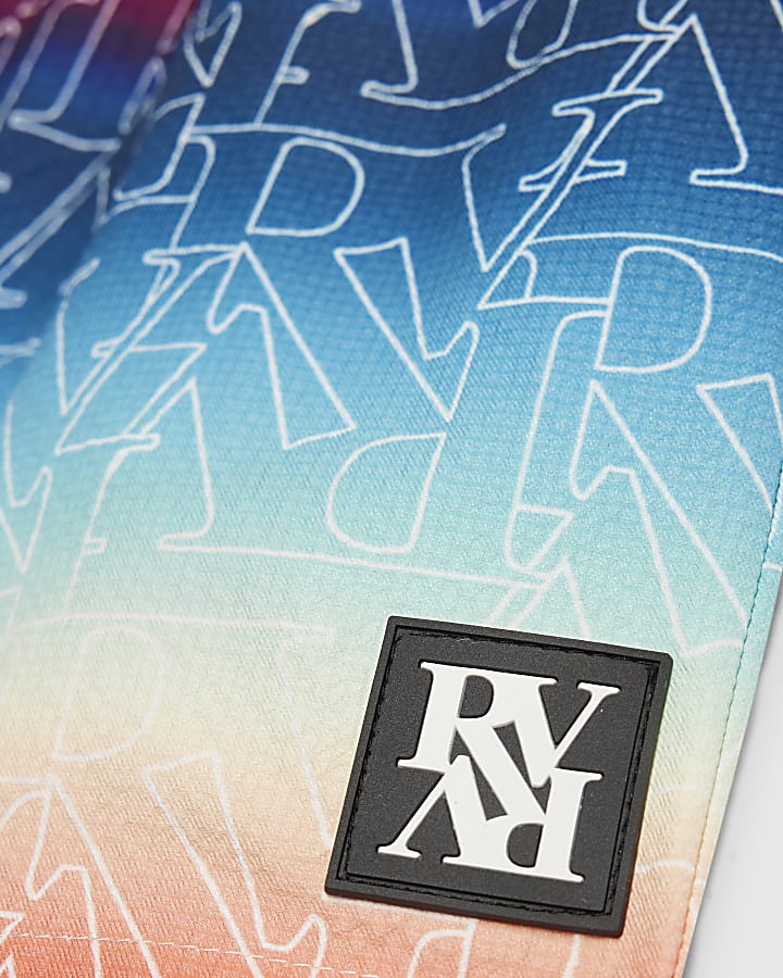 Boys Blue Ombre Monogram Swim Shorts