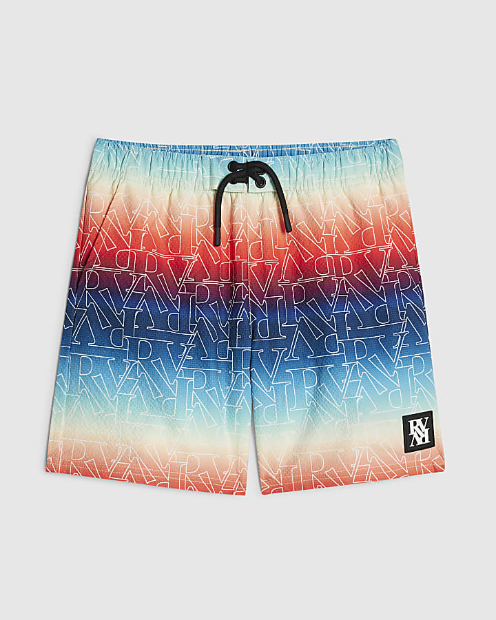 Boys Blue Ombre Monogram Swim Shorts