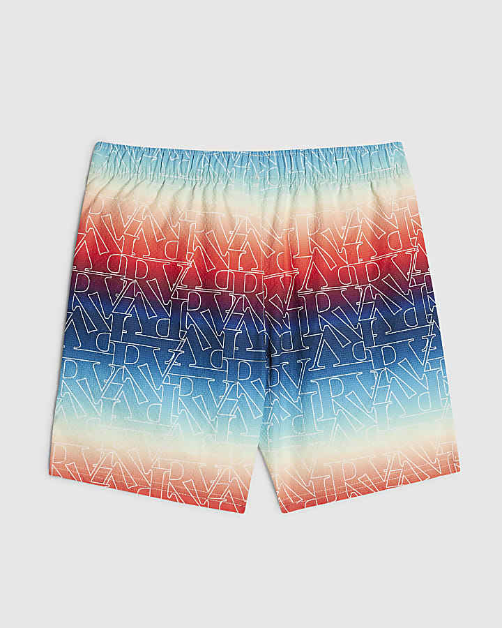 Boys Blue Ombre Monogram Swim Shorts