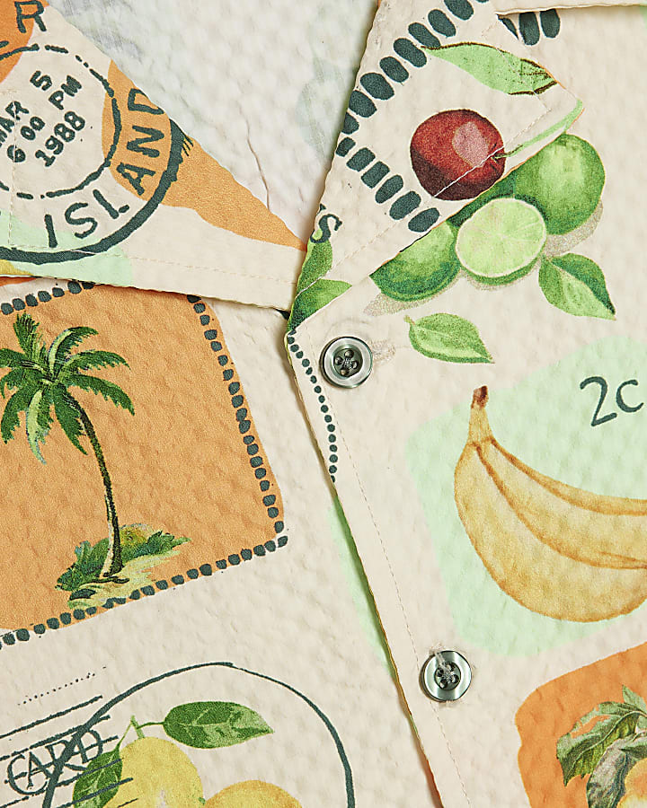 Boys Cream Postcard Print Swim Set