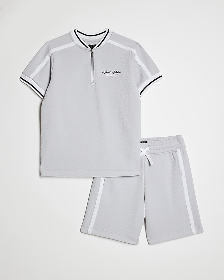 Boys Blue Slim Fit Baseball Polo Set