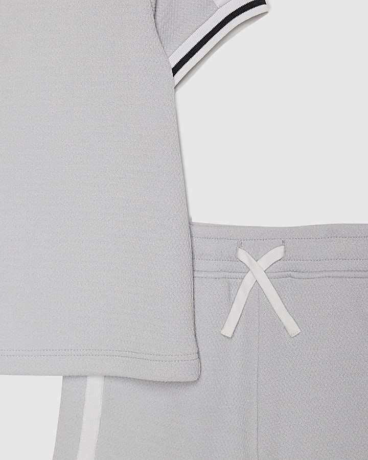 Mini Boys Blue Slim Fit Baseball Polo Set