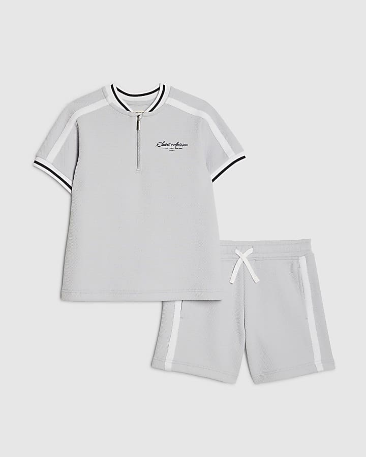 Mini Boys Blue Slim Fit Baseball Polo Set