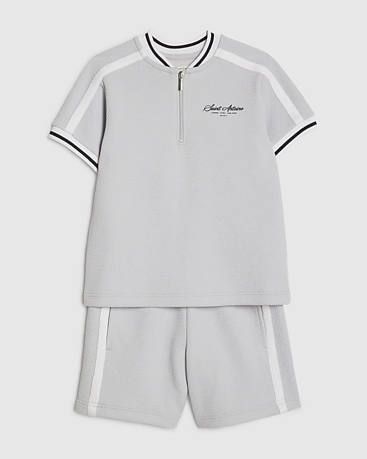 Mini Boys Blue Slim Fit Baseball Polo Set