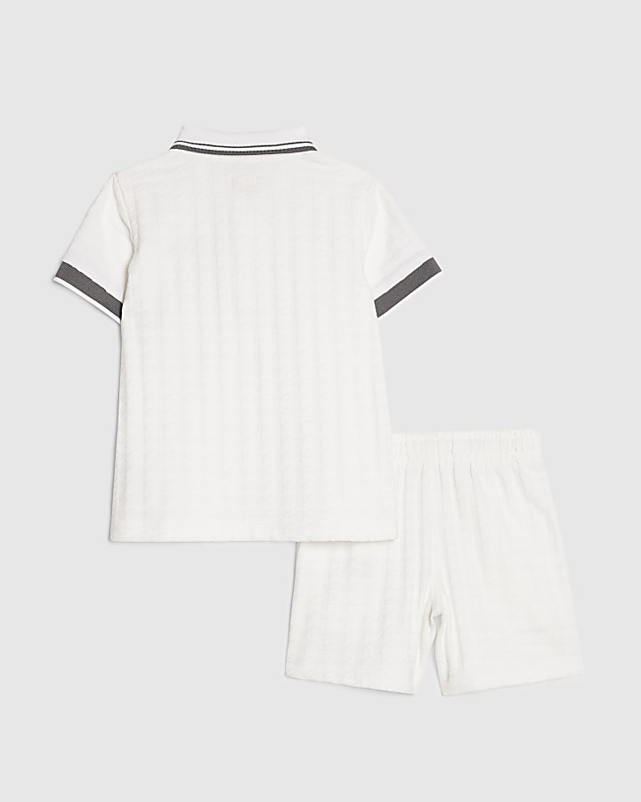 Mini Boys White Polo Shirt And Shorts Set