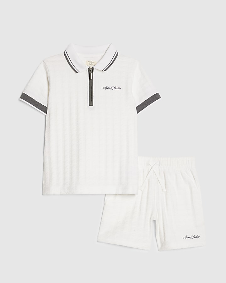 Mini Boys White Polo Shirt And Shorts Set