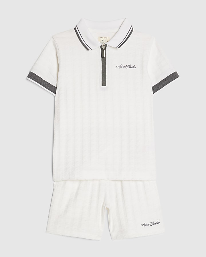 Mini Boys White Polo Shirt And Shorts Set