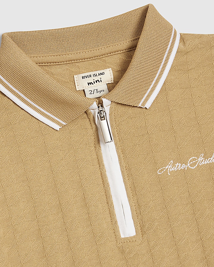 Mini Boys Brown Polo Shirt And Shorts Set